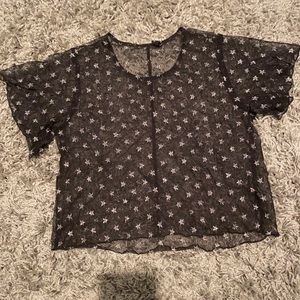 Urban Outfitters Black Silver Star Mesh Crop Top
